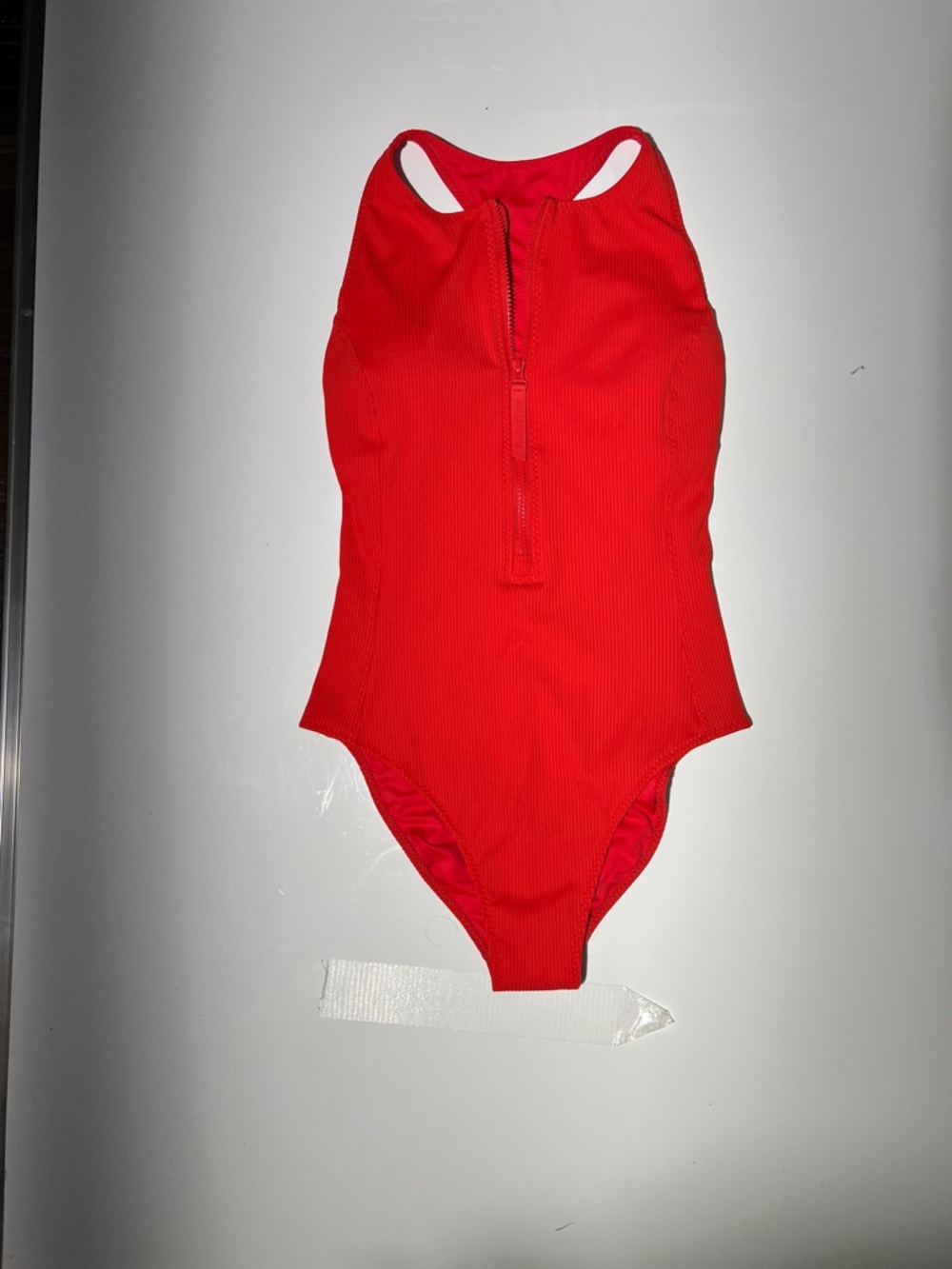 Fabletics Bright Red Ribbed Zip-Front One-Piece Swimsuit